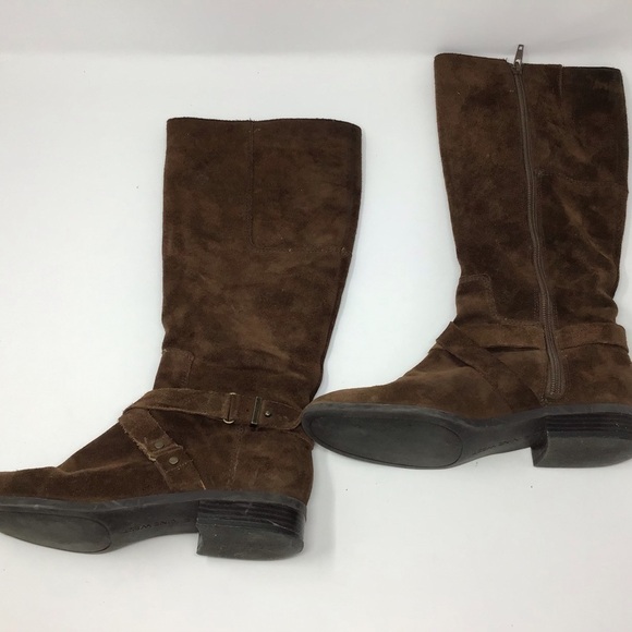 Nine West Brown Suede Blogger Harness Mid Calf High Boots - Picture 3 of 13